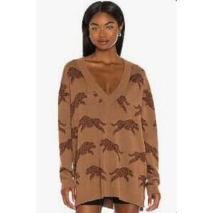 REVOLVE Show Me Your Mumu Gilligan Cheetah Sweater Oversized V Neck Brown Knit M